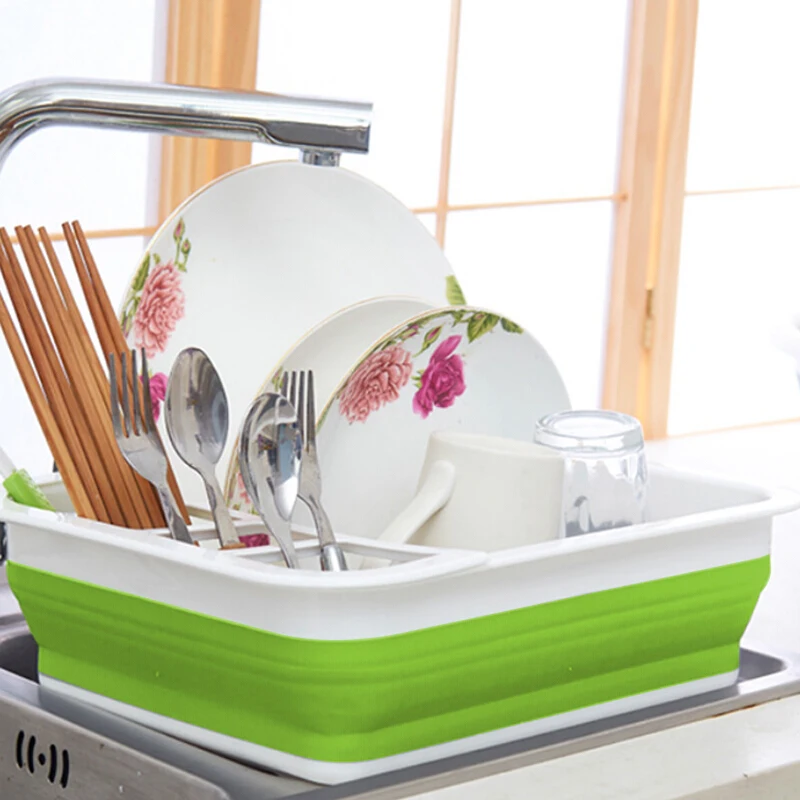 Folding Drain Bowl Rack Dish Rack Cutlery Storage Box Collapsible Dish Drainer Cutlery Stand Cup Holder Kitchen Tools