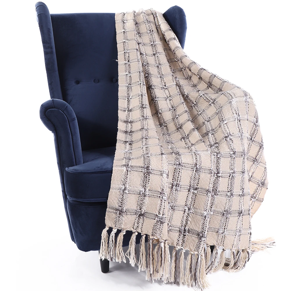 

Battilo Plaid Textured Lightweight Knit Home Decorative Fringe Throw Blanket, 40" W x 69" L