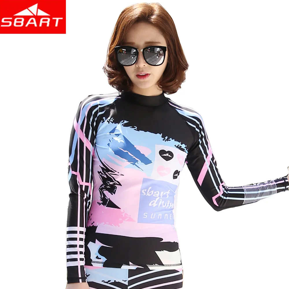 

SBART Summer Women Two piece Suits Swimsuit Wetsuit Long Sleeve Shirt Pants Sportswear Rash Guard Ride Surf Diving Tops+trousers