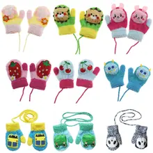 Зимние утолщенные коралловый флис полный палец перчатки милые разноцветные Мультяшные животные цветок рукавицы Наручные Теплые с веревкой