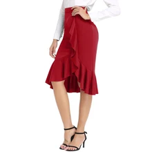 Элегантная юбка Русалочки с оборками для женщин осень высокая талия по колено Облегающие юбки офисные женские женская юбка-карандаш