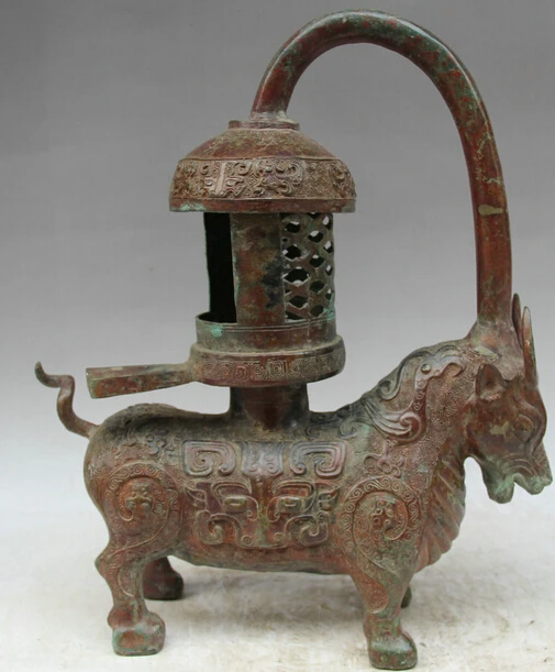 

JP S0524 16" Old Chinese dynasty Bronze Beast Bull Oxen Statue Candle Holder Candlestick B0403