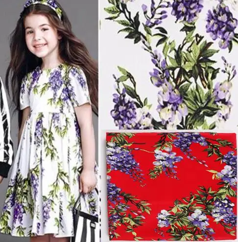 YY для рукоделия милый 50x140 см красно-бело-фиолетовая Вистерия с цветочным принтом хлопчатобумажная ткань спандекс