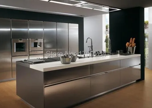 Armário de cozinha em aço inoxidável com ilha central em Armários de cozinha de Melhoramento Da Armario Baño Pared ~ Armário de cozinha em aço inoxidável com ilha central em Armários de cozinha de Melhoramento Da