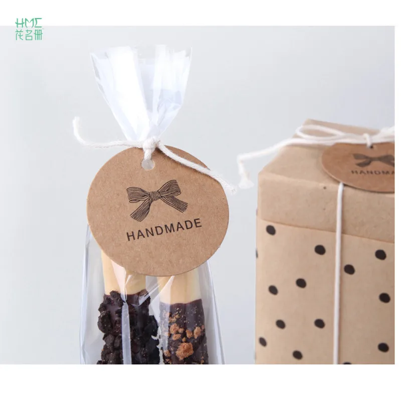 

100pcs/lot 4.3cm Handmade Label Vintage Stickers Kraft Label Sticker DIY Hand Made For Gift Cake Baking Sealing Hang Tag