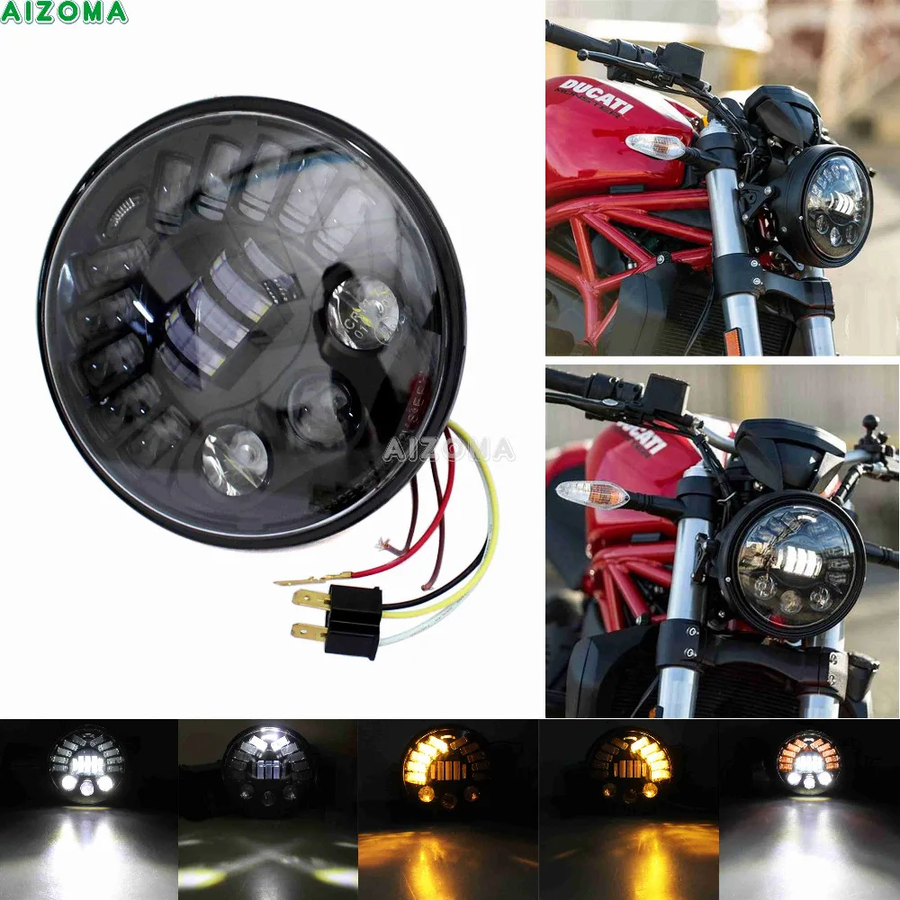 

Emark 7'' LED Adaptive Projector Headlight w/Amber Turn Signal Headlamp Motorcycle Front Paking Head Light For Harley