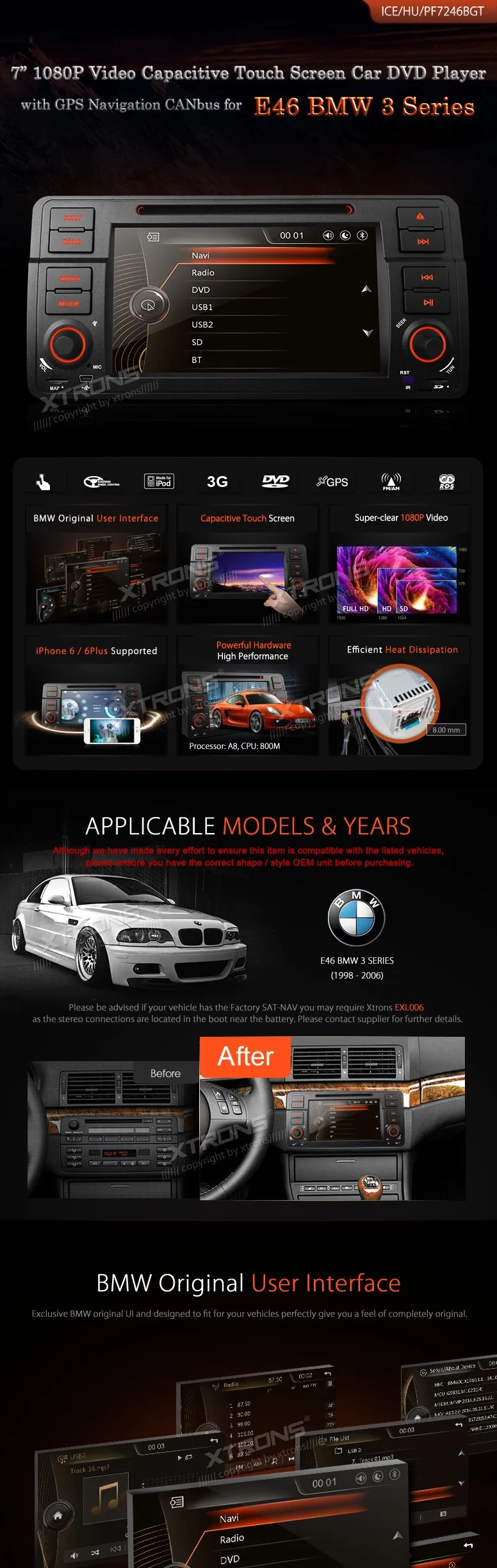 Discount 7" Capacitive Touch Screen Car DVD for BMW 3 Series E46 1998-2006 with Original User Interface & External DVR Camera Support 0