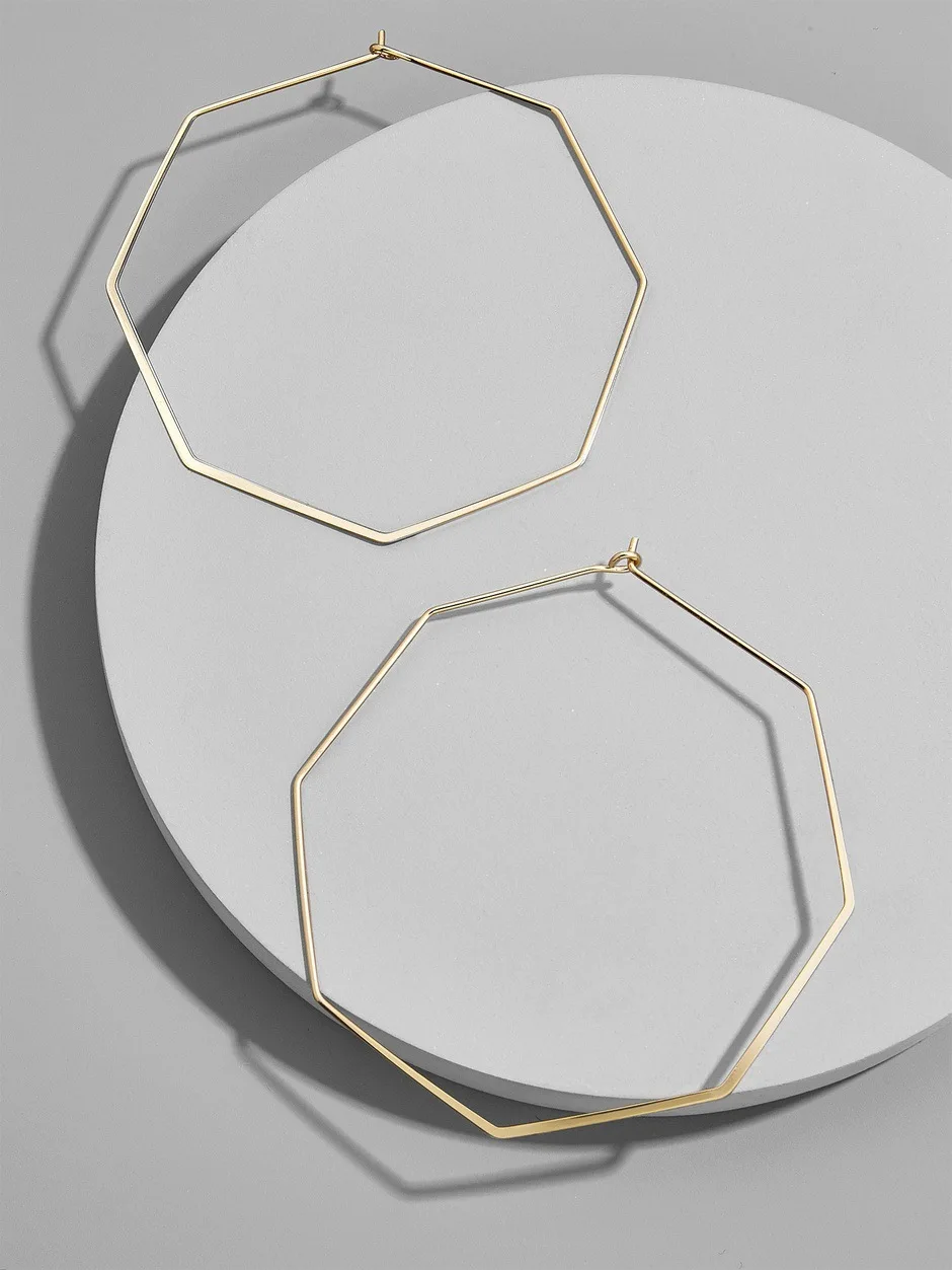 

Punk Fashion Smooth Hexagon Big Hoop Earrings For Women Lady Large Geometric Hollow Statement Simple Loop Earring Gift
