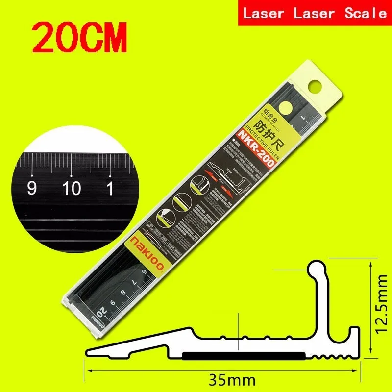3 цвета, 20 см, 30 см, 45 см, лазерная калибровка, алюминиевый сплав, линейка, Многофункциональная Защита для резки, искусство, противоскользящий инструмент для рисования - Цвет: Black 20CM