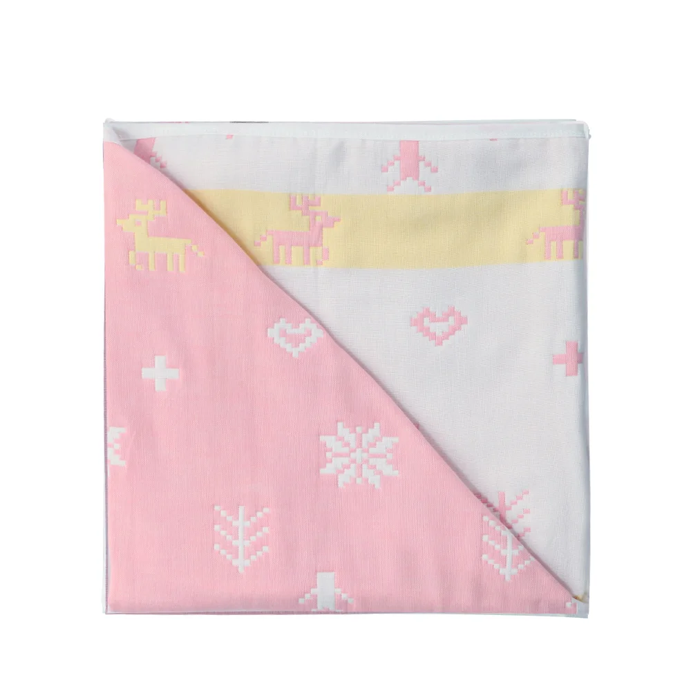 Pink Elk 6 слоев детское одеяло Многофункциональный Хлопковые газовые гольфы до колена постельные принадлежности одеяло, одежда для осени для новорожденных; одеяло для новорожденных Детское банное полотенце - Цвет: Pink Elk