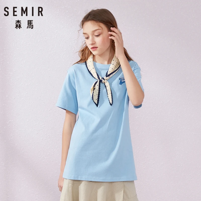 SEMIR футболка с коротким рукавом женская 2019 летняя новая вышивка круглый вырез