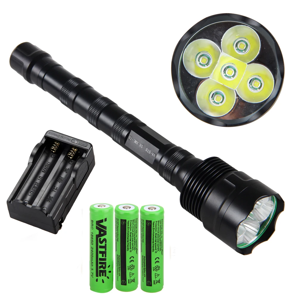Recarregável + Carregador Lanterna + 3*18650 Vastfire Tactical Caça 5 * Xm-l t6 Led Arma Linterna Modos Bateria 10000lm Luz 9 Luzes de armas