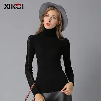 

XIKOI Women Sweaters And Pullovers Autumn Turtlenect Long Sleeve Pullovers Black Red Color Women Casual Knitting Sweaters