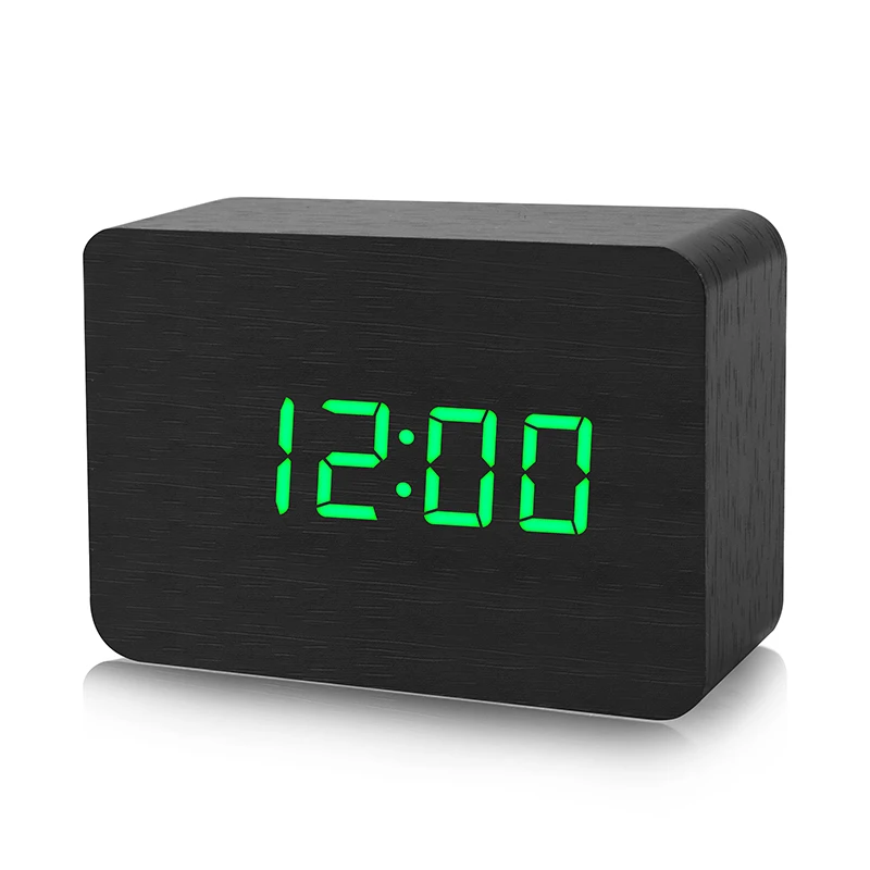 BestSelling2018Products! Деревянный бамбуковый светодиодный цифровой будильник Reloj Despertador современные настольные часы с температурой светодиодный электронный - Цвет: Black wood green