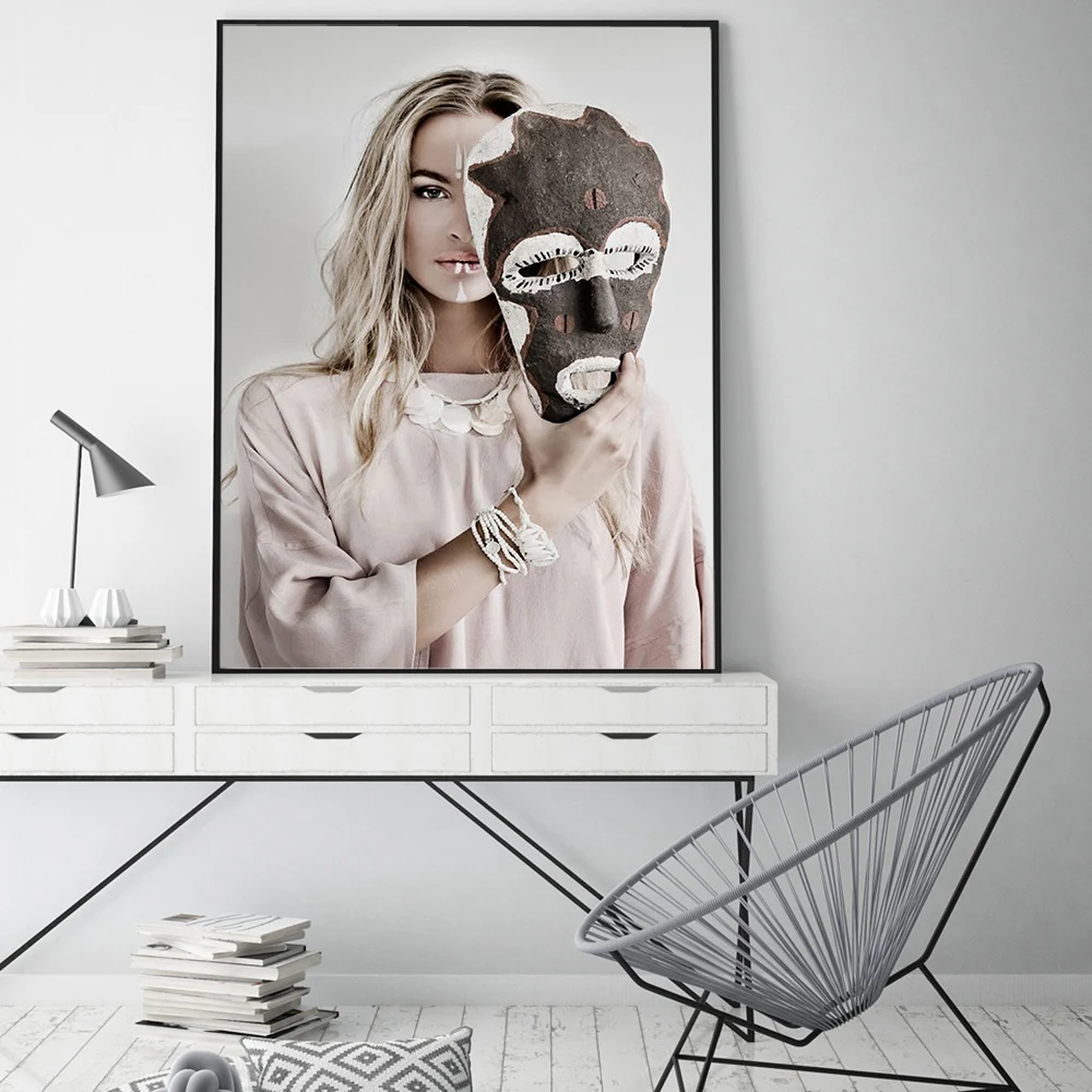 

Abstract Mask Woman Nordic Posters And Prints Wall Art Canvas Painting Figure Decoration Picture For Living Room Decor