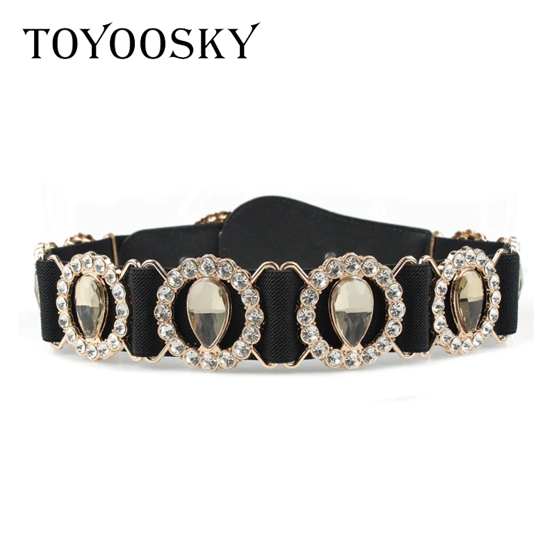 

Luxury Designer Woman Belt Elastic Wide Bling Rhinestone Inlay Butterfly Pattern Alloy Buckle Smooth Surface Waist Belt Femme