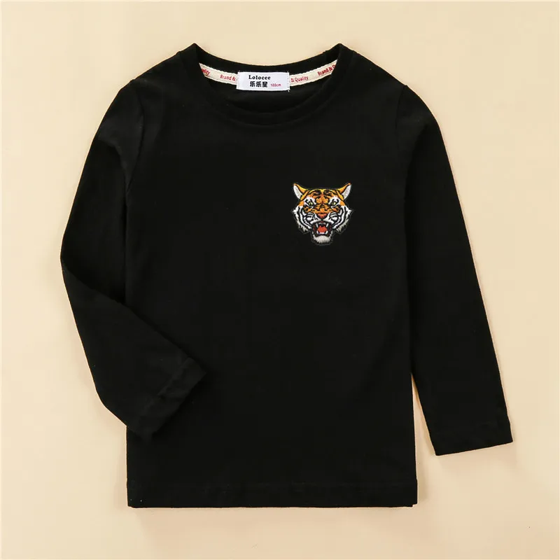 3D jaguar вышивкой детская одежда детская хлопковая рубашка с длинными рукавами осенний повседневный комплект одежды для маленьких мальчиков футболка Тигр знак футболки - Цвет: Black1
