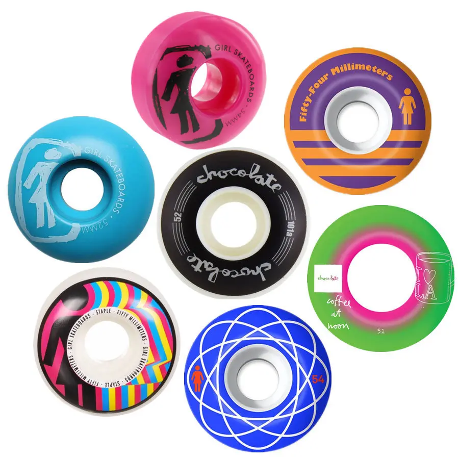 

GIRL CHOCOLATE 4pcs/Set Pro Skateboard Wheels 50/52/54mm USA Hot Sale Double Rocker Wheel Ruedas Patines Plastic Rodas Skate
