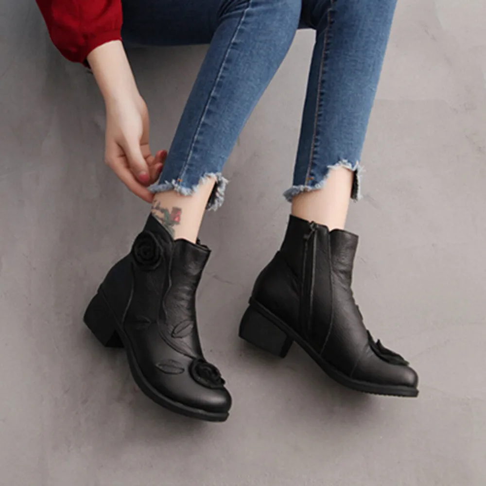 

leather boots women Ankle Boots Boot Shoe Women'S Shoes Woman Booties Woman Black Fashion Botas Mujer Bota Feminina Bottes Femme