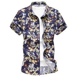 2018 летняя модная мужская рубашка с коротким рукавом с отворотом высокого качества Мужская Удобная рубашка с принтом облегающий