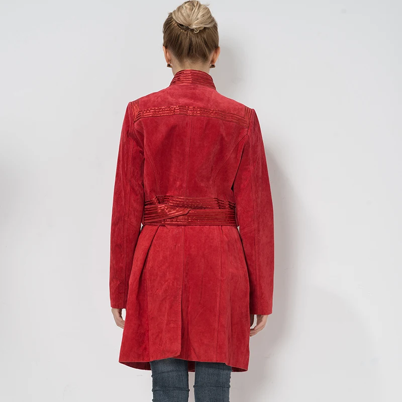 Trench Coupe coat 4xl Cuir Grande En Véritable Femmes De Denim S Réel Slim Peau Veste vent Rouge Porc Taille p8fzqwnn6