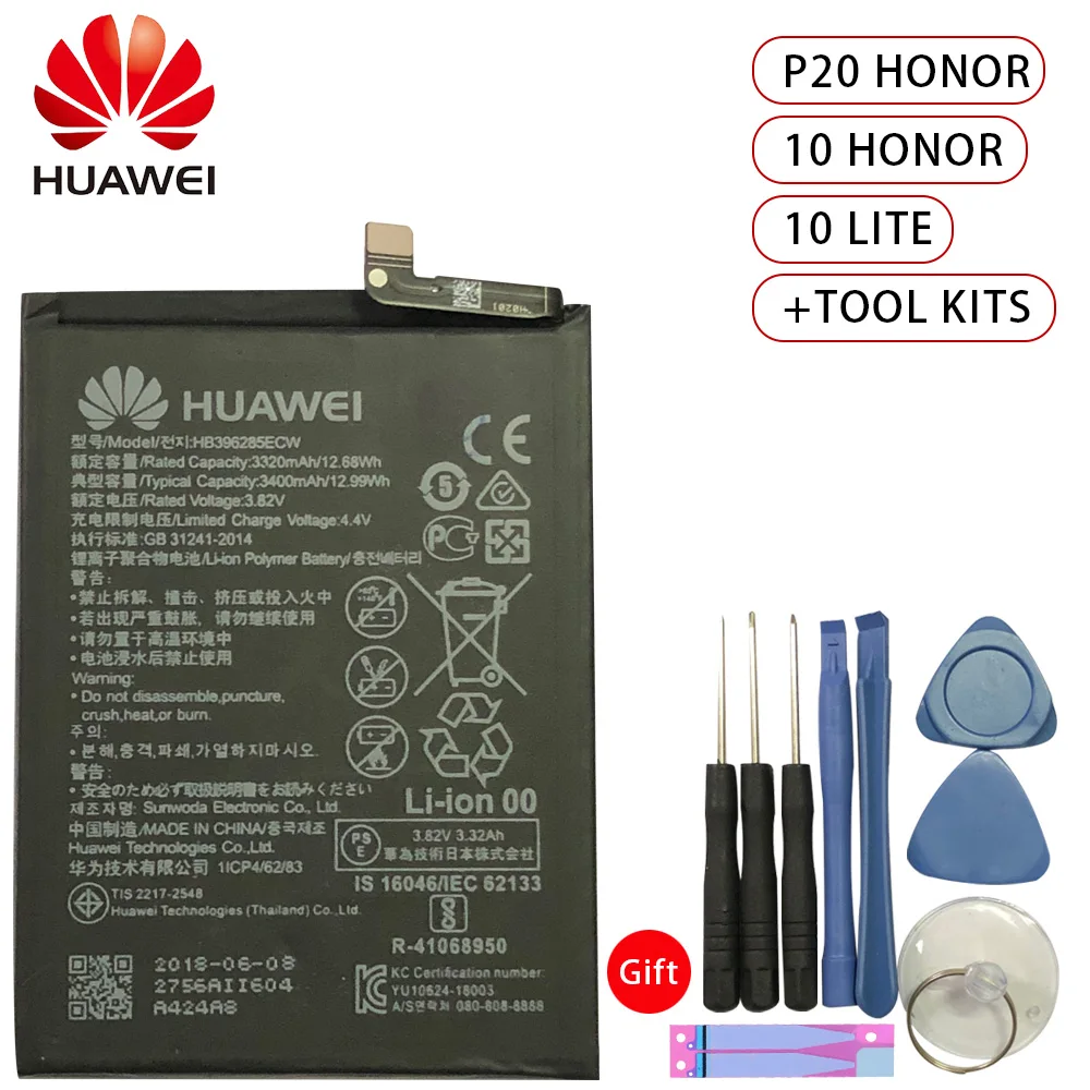 Оригинальная сменная батарея для телефона HB396285ECW для huawei P20 Honor 10 Honor 10 Lite аутентичная аккумуляторная батарея 3400 мАч