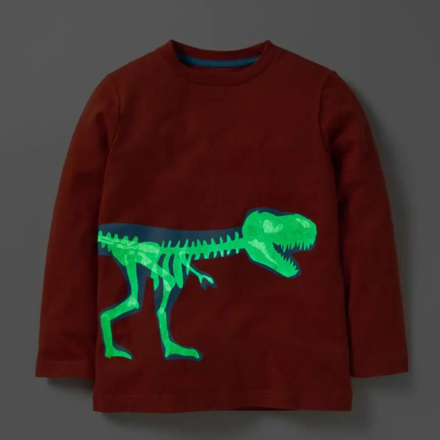 Little maven/детская брендовая одежда для маленьких мальчиков г. Осенние хлопковые топы для мальчиков, светящаяся в темноте Футболка с принтом динозавра, 51156