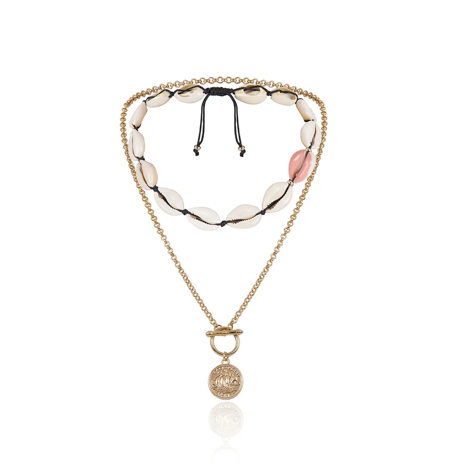 Ingemark богемное большое ожерелье-чокер с подвеской в виде раковины, массивное ожерелье из сплава, натуральная Подвеска из морской раковины, цепочка с кисточками для женщин - Окраска металла: Pink 1