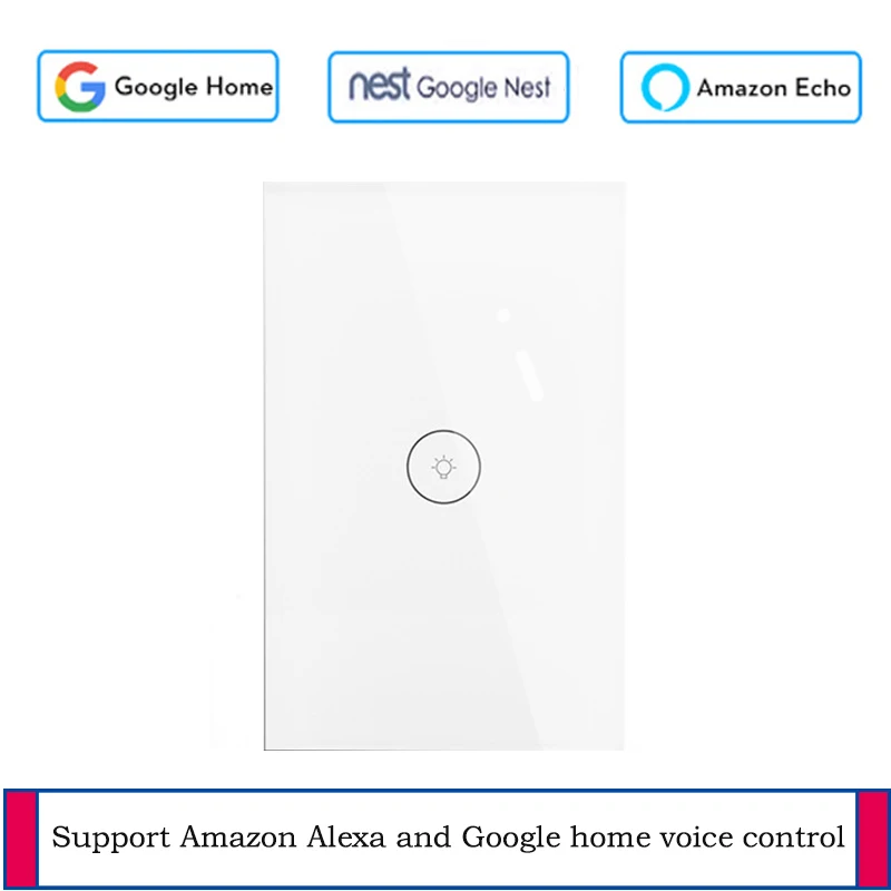 

TUya App Control Smart Touch Remote light Switch US Standard 1 Gang 1 Way Wall Touch Light Switch Works with Alexa and Google