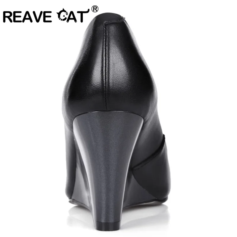 REAVE CAT/обувь из натуральной кожи; Новинка; сезон весна-лето; туфли из овечьей кожи на танкетке с острым носком; мужские туфли; femininos; Цвет Черный; красивые пикантные туфли; QL4651