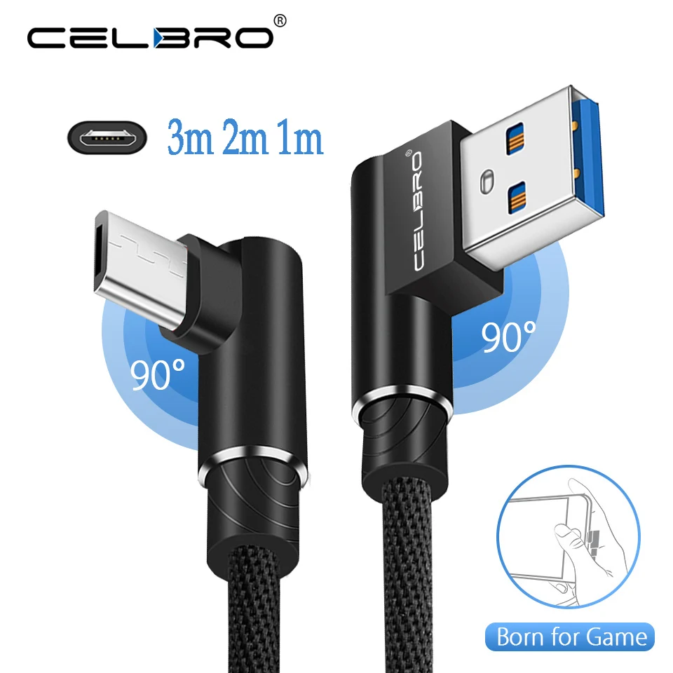 90 градусов кабель Micro USB игровой 3 м 2 длинный Usb Kablo для Samsung A6 A7 J2 J3 J7 2018 J5 Prime 2017 Pro с