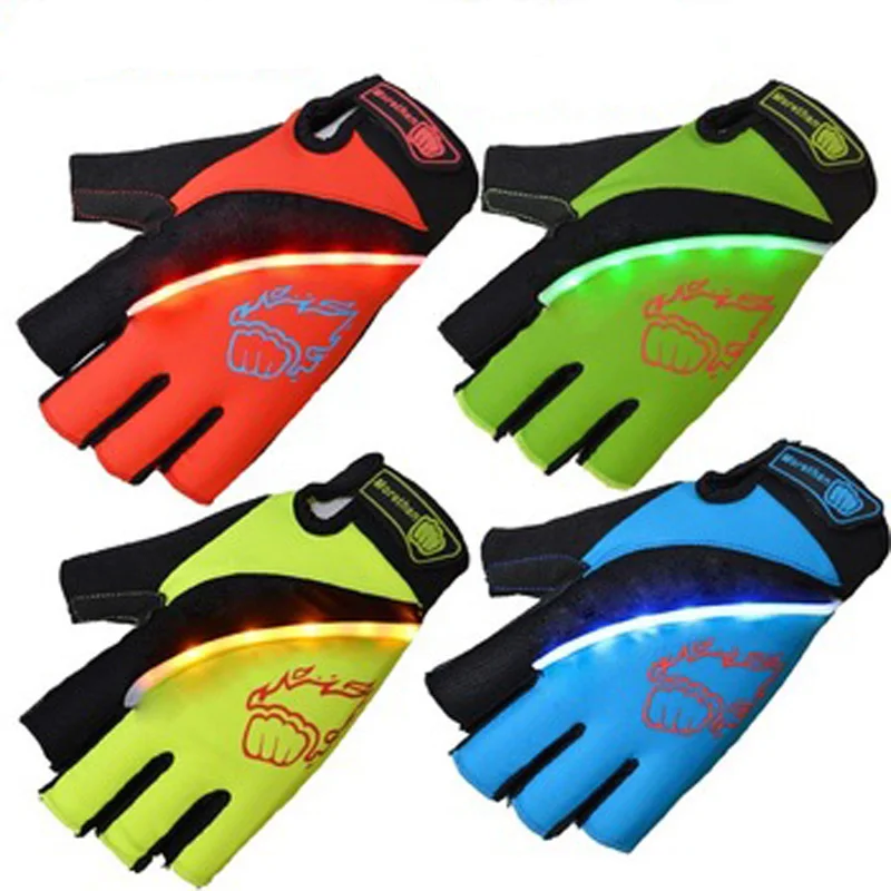 

Women sports gloves Breathable Visual Led light half finger cycling gloves