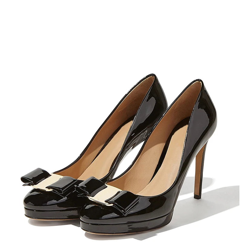 Туфли-лодочки телесного цвета на шпильке и на платформе женские офисные туфли без застежки с бантиком-бабочкой туфли на высоком тонком каблуке с круглым носком, большие размеры 11, 16, Shofoo