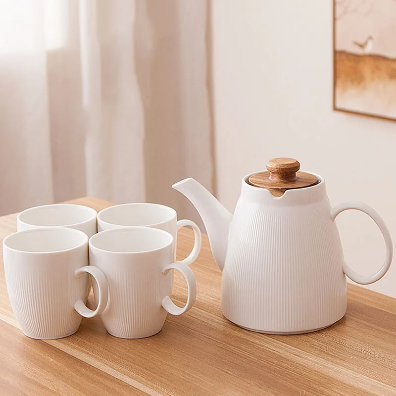 Creative Tea Set Ceramic White Coffee Set Coffee Milk Cup and One Pot Flower Tea Cups Water Kettle Drinkware Teaware Decor Craft Creative Tea Set Ceramic White Coffee Set Coffee Milk Cup and One Pot Flower Tea Cups Water Kettle Drinkware Teaware Decor Craft