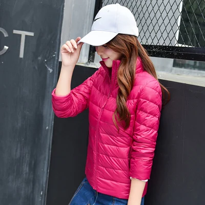 Ультра легкий женский пуховик, плюс размер 4XL, зимнее Короткое женское пальто со стоячим воротником, куртки, повседневный пуховик для девушек GQ1547 - Цвет: Rose Red