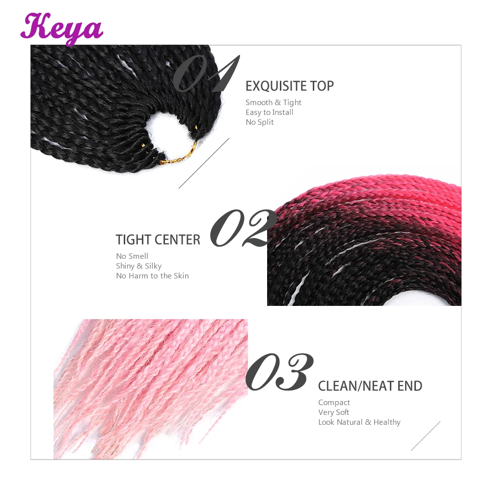Box Braids Crochet Hair Ombre Pink Synthetic Braiding Hair Extensions 24 Inch Pre-Looped Crochet Braids Colourful African