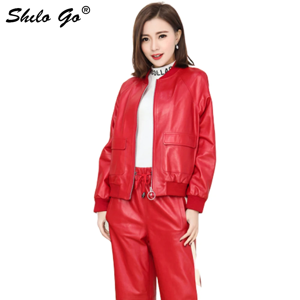 Leather Suit Womens Spring Fashion sheepskin genuine leather Sets
