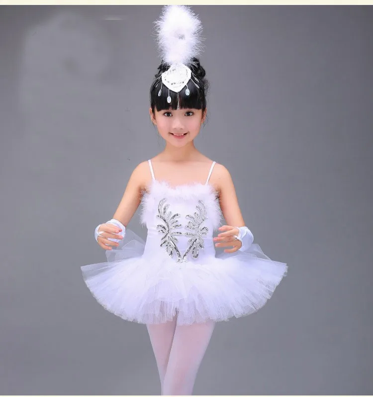 Alvivi Kinder Mädchen Ballettkleid Schwan Tüll Kleid Ballerina Latein Tanzkleid Spaghetti-Träger Ballettanzug mit Pailletten 