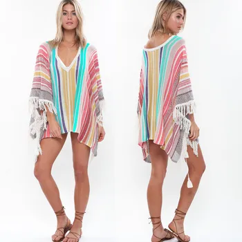 

Exit Of Bathroom Women Beach Summer Tunic Coverup Swimming Suit For Dresses 2019 Stripe Outside Dress Upper Garment Female