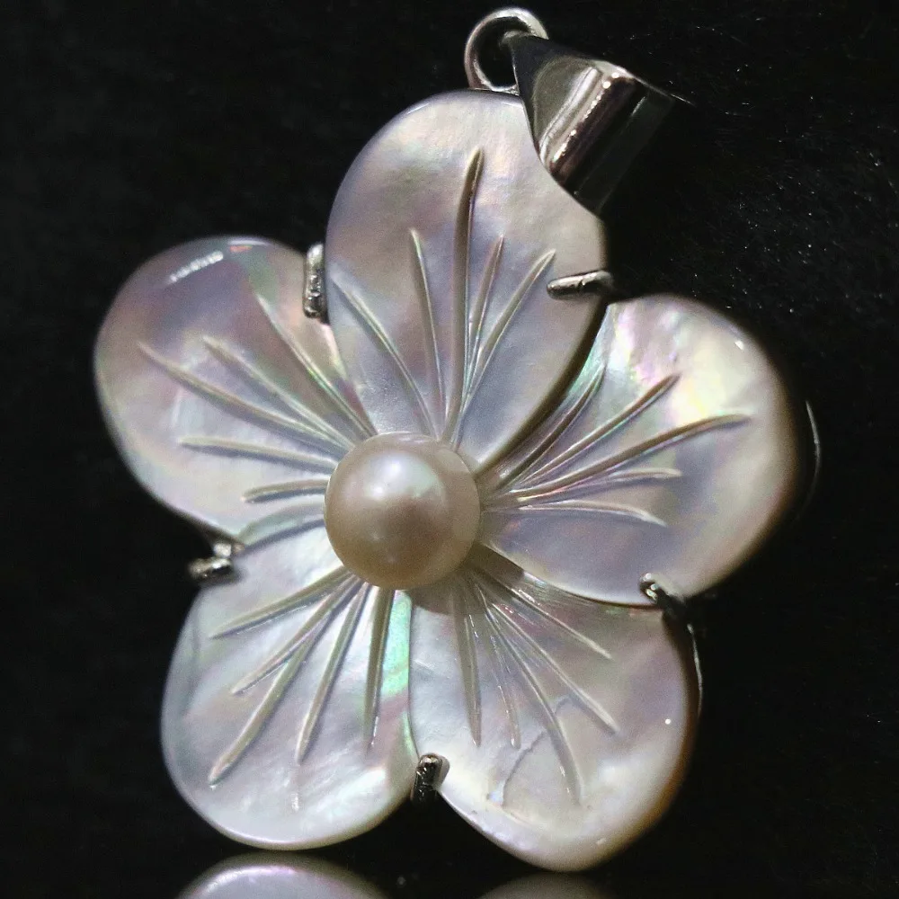 

Fashion Natural white mother shell 34mm flower pendant round pearl beads women jewelry B1112