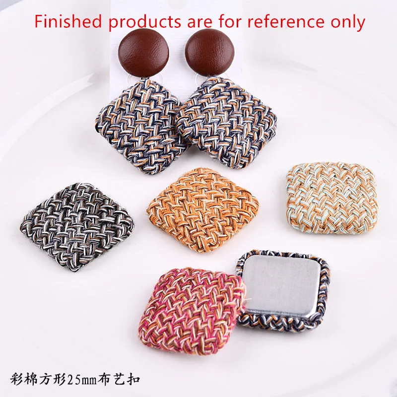 

New style 30pcs/lot Color cotton thread decoration geometry square shape flatback 25mm Cloth buckle charms diy jewelry making