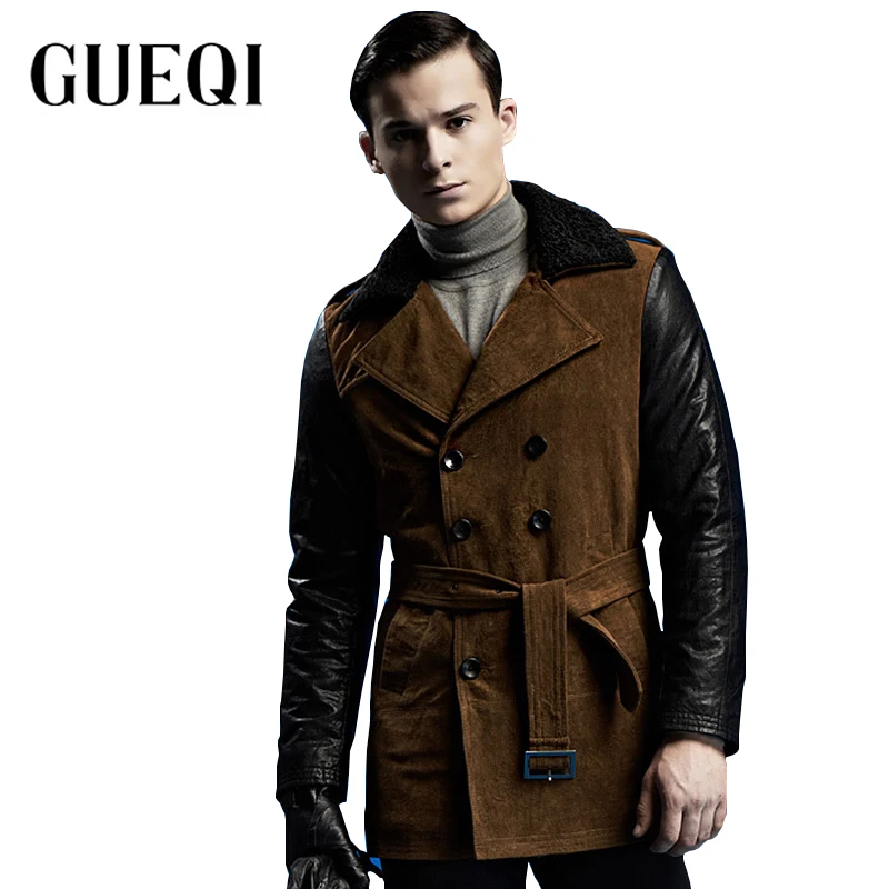 GUEQI Fur Collar Men Warm Woolen Jackets Size M 2XL Double