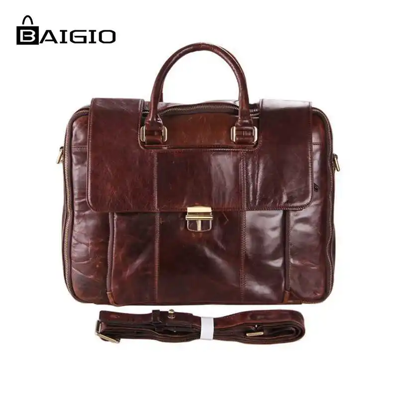 

Baigio Men Leather Briefcase Bag 15" Laptop Cases Vintage Brown Designer Men Messenger Bag Large Tote Business Shoulder Men Bags