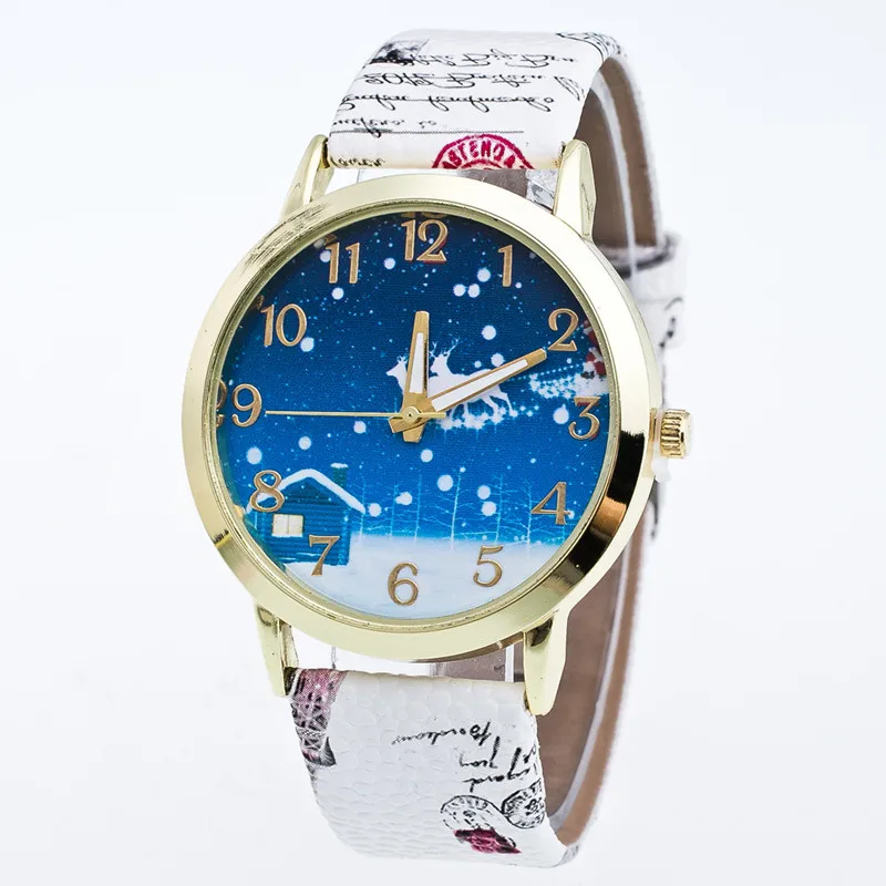

2017 High Quality Women Children Quartz Wrist Watch Christmas Tree Pattern Leather Band Strap Vogue Watch mujer relojes relogio