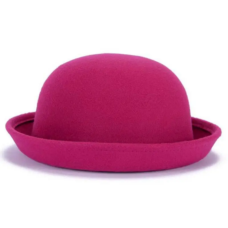 Retail Little Girls Fedora Hat Dome Cap Children Dress Hats Kids Caps Felt Hats Wool Felting Bowler Hat