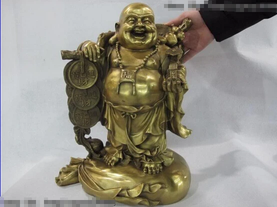 

150401 S0187 15 China Buddhism Brass Copper Stand Wealth Happy Laugh Maitreya Buddha Statue