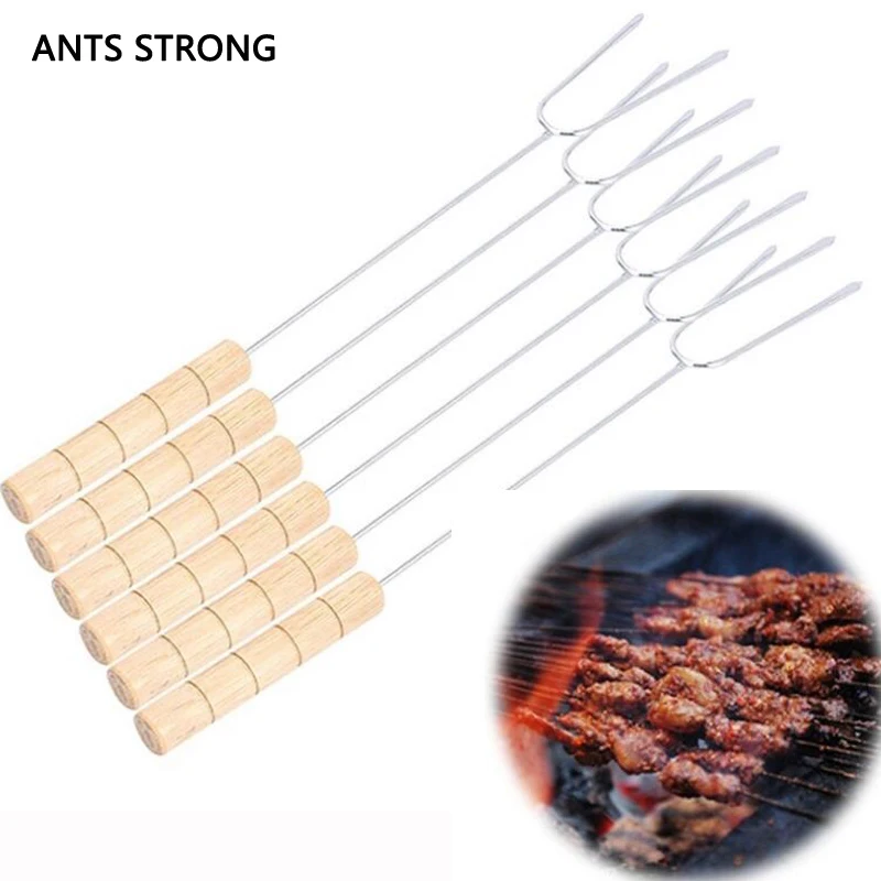ANTS STRONG 6pcs/set U shaped BBQ forks/outdoor stainless steel meat