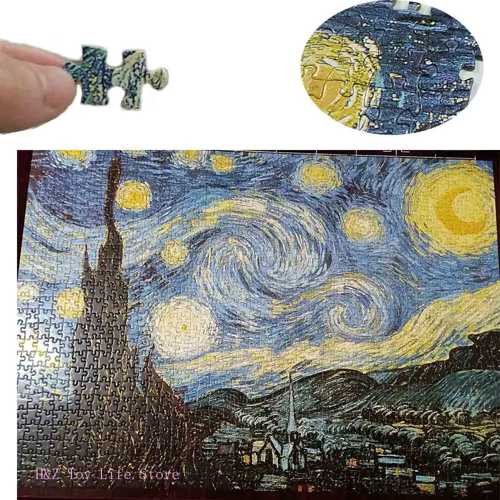 

1000 Pcs Thicker Puzzle World Famous Painting Starry Night Van Gogh Oil Painting Adult DIY Jigsaw Puzzle Creativity Imagine Toys