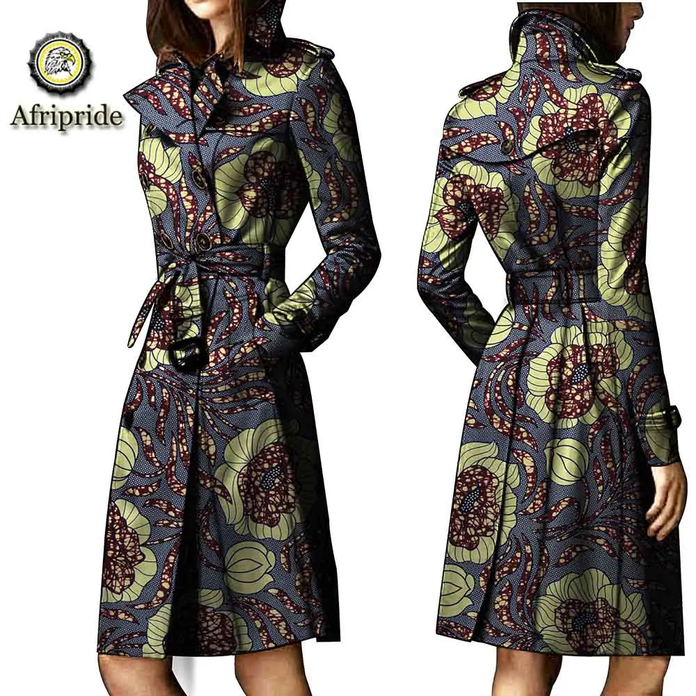 

2019 african coats for women AFRIPRIDE bazin riche ankara print pure cotton Trench private custom wax batik o-neck S1824015