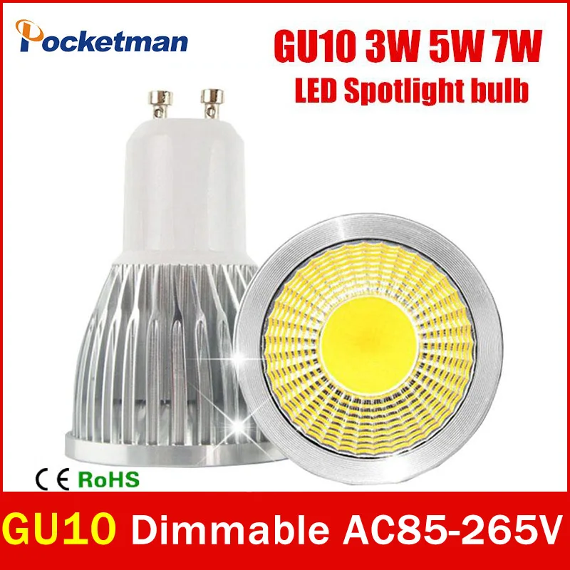Super Bright GU10 LED Bulb 3W 5W 7W LED lamp light GU10 COB Dimmable GU 10 led Spotlight Warm/Cold White Free shipping